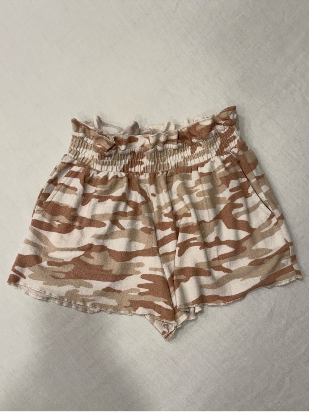 Colsie Neutral Tan Camo Paperbag Waist Lounge Shorts Size XS